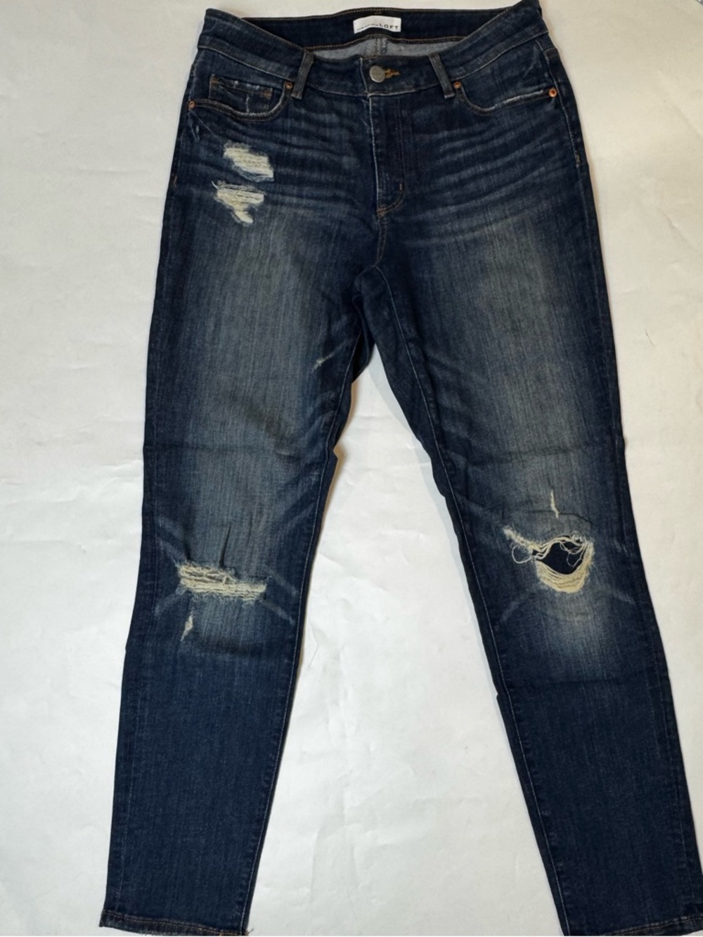 LOFT Dark Wash Distressed  Curvy Skinny Jeans Sz 29/8